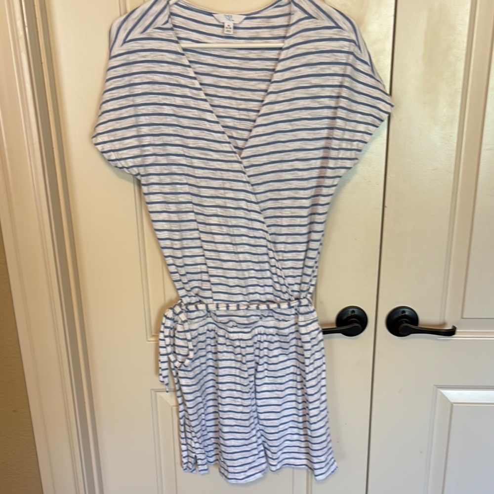 Time and Tru Blue and White Striped Shorts Jumper